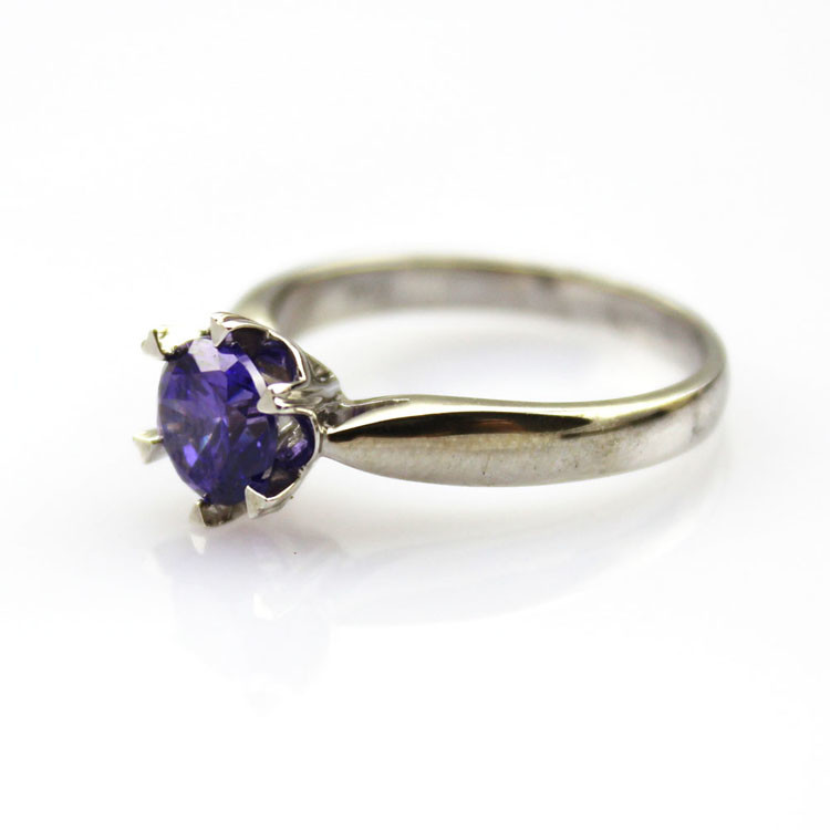 Women Jewelry 6mm Blue Topaz Cubic Zirconia 925 Silver Solitaire Ring (F09)