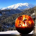 Garden Wood Fuel fire sphere Outdoor Steel Fire Pit In Wooden Box