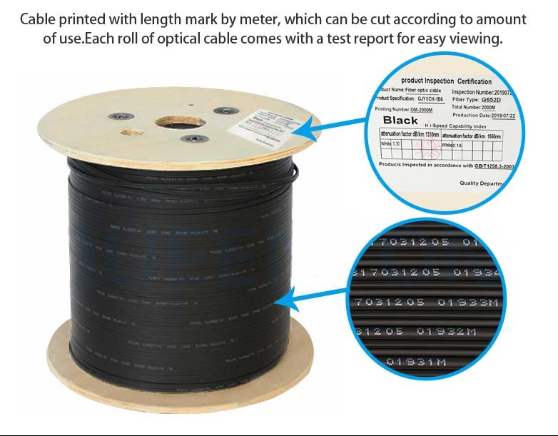 2 Core KFRP GJYXCH Black FTTH Fiber Optic Cable For Promotion