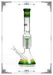 14 Inch Beaker Glass Water Pipe Green 8 Arms Perc With Phoenix Star Logo
