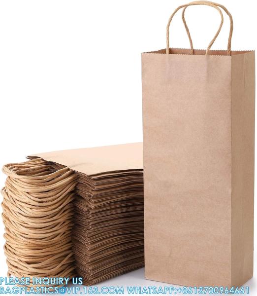 Kraft Paper Bags, 5.4"X3.3"X13" Recyclable Brown Wine Bags Paper Gift Bags