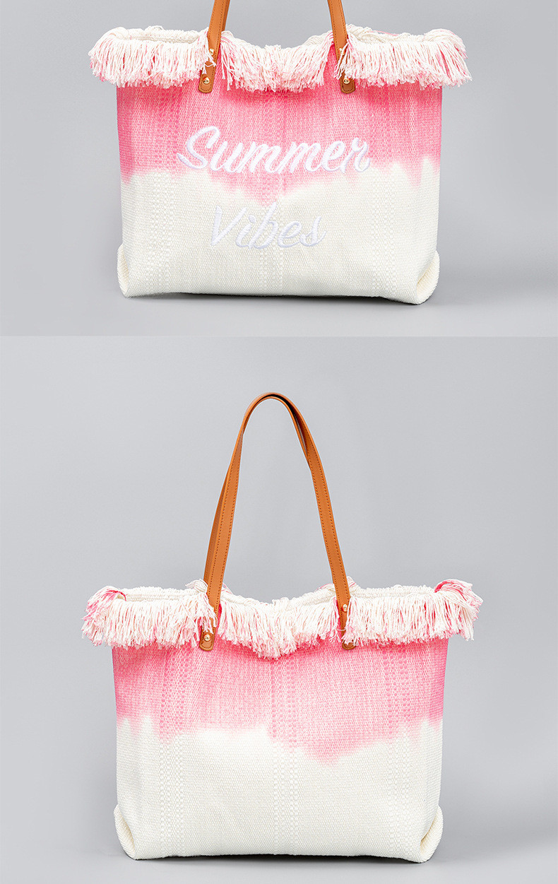 EMBROIDERED TOTE TASSEL DESIGN CANVAS BAG BRAIDED ALPHABET CANVAS UNDERARM NEW SHOULDER SUMMER HIGH CAPACITY WOMEN'S BAG