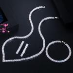 White Gold Color Luxury Bridal CZ Crystal Necklace and Earring Sets Big Wedding
