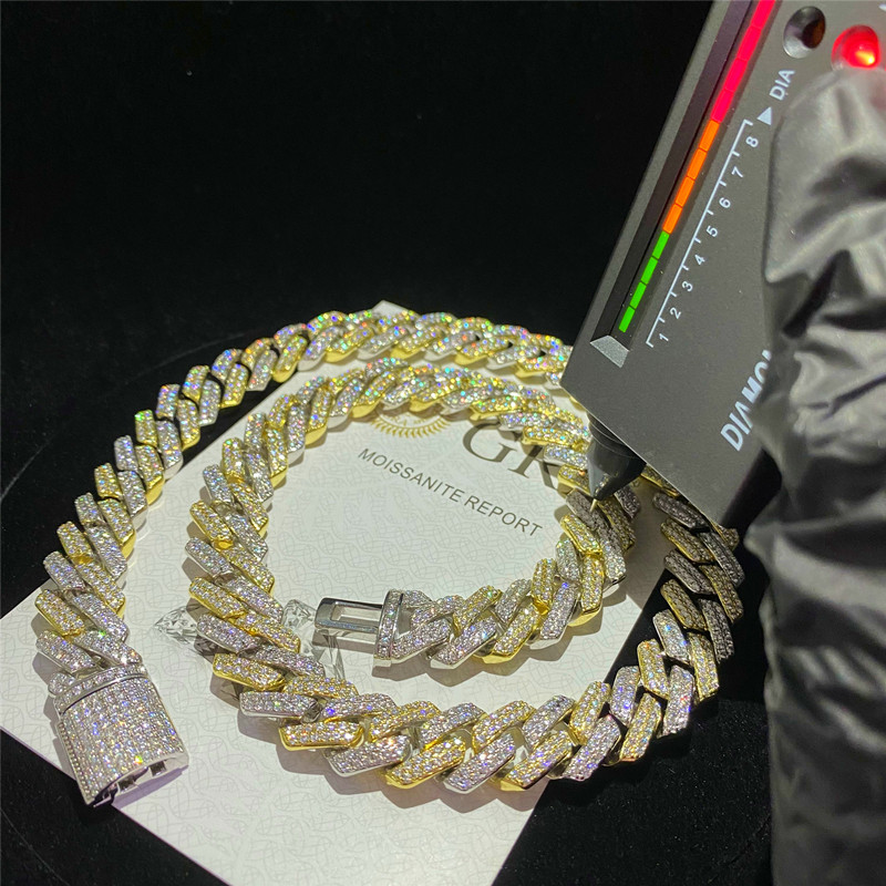 2Raw Moissanite Cuban Chain Bracelet 24inch 14mm Cuban Link For Birthday Party