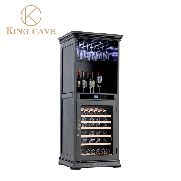 Buy cheap Glass Wine Cellar Refrigerator Electric Wine Cooler Black Wooden Shelves Kitchen Wine Cooler 240V from wholesalers