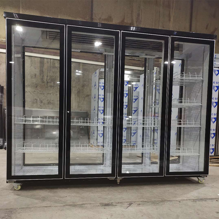 Two Side 2500 Liter 4 Glass Door Fridge Remote Copeland Compressor