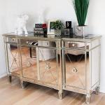 Gold / Silver Mirror Furniture Set 4 Doors Mirrored Dresser Sideboard