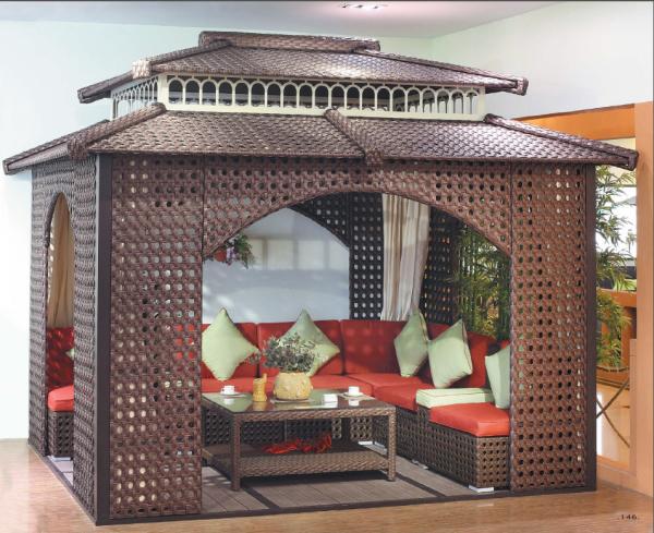 Buy cheap China garden house outdoor pavilion with sofa garden rattan tents 1113 from wholesalers