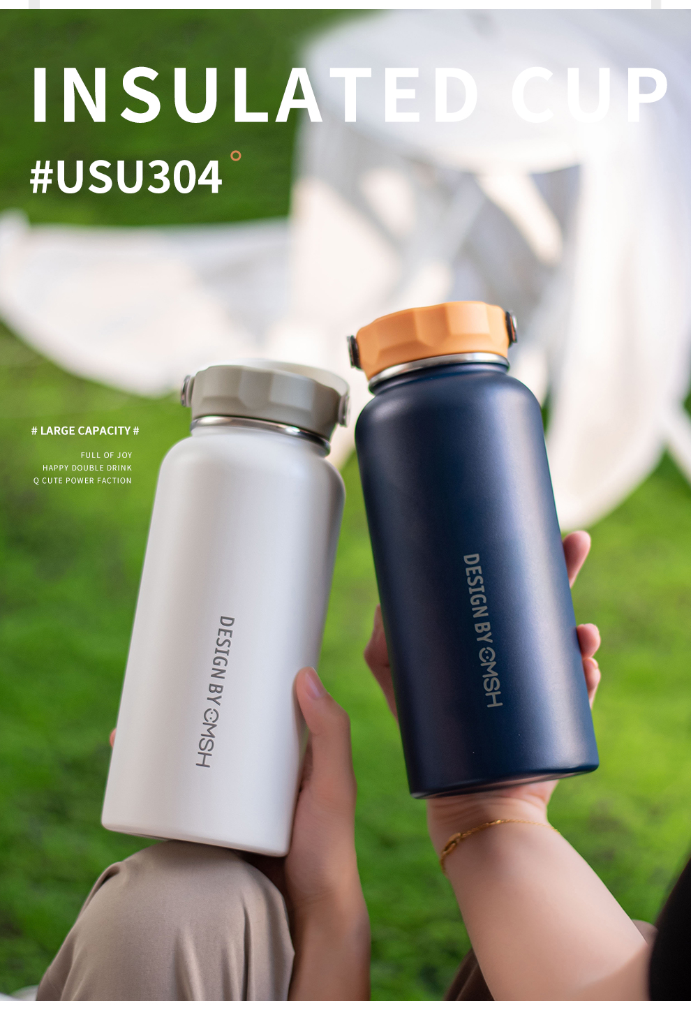 304 Stainless Steel Metal Type Custom Logo 1000ml Vacuum Bottle For Outdoor Travel Cup