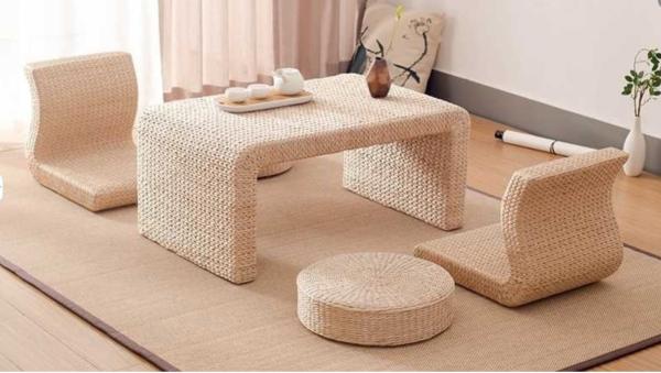 Quality The Cane Makes Up Tea Table Natural Straw Woven Floor Table Natural fiber Window Table for sale