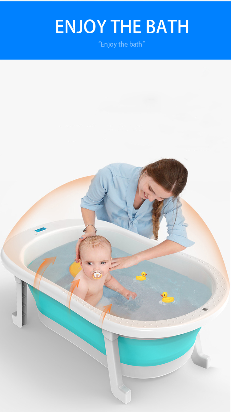 3 Colors Choose Customized Logo Collapsible Infant Tub Bigger Size Kids Bathtub With Thernometer Display