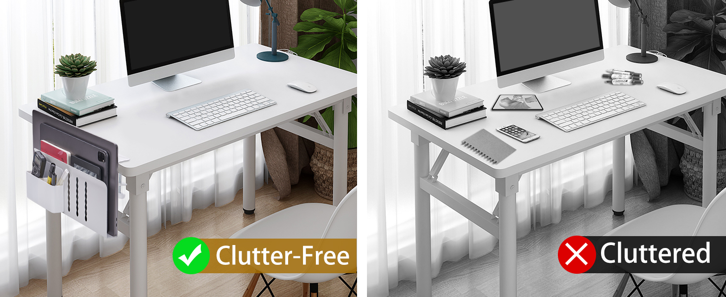 Black+White 2 PCS Desk Side Storage, Clamp On Side Desk Organizer With Magnetic Pen Holder