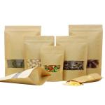 Brown Zipper Kraft Stand Up Pouches With Window 280 Micron