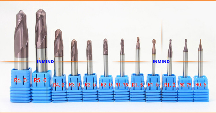 HRC55 SiN Coating , Ball Nose End Mill , R3.0 , 6mm to 12mm , Ultra Fine Grain Size , Germany Quality