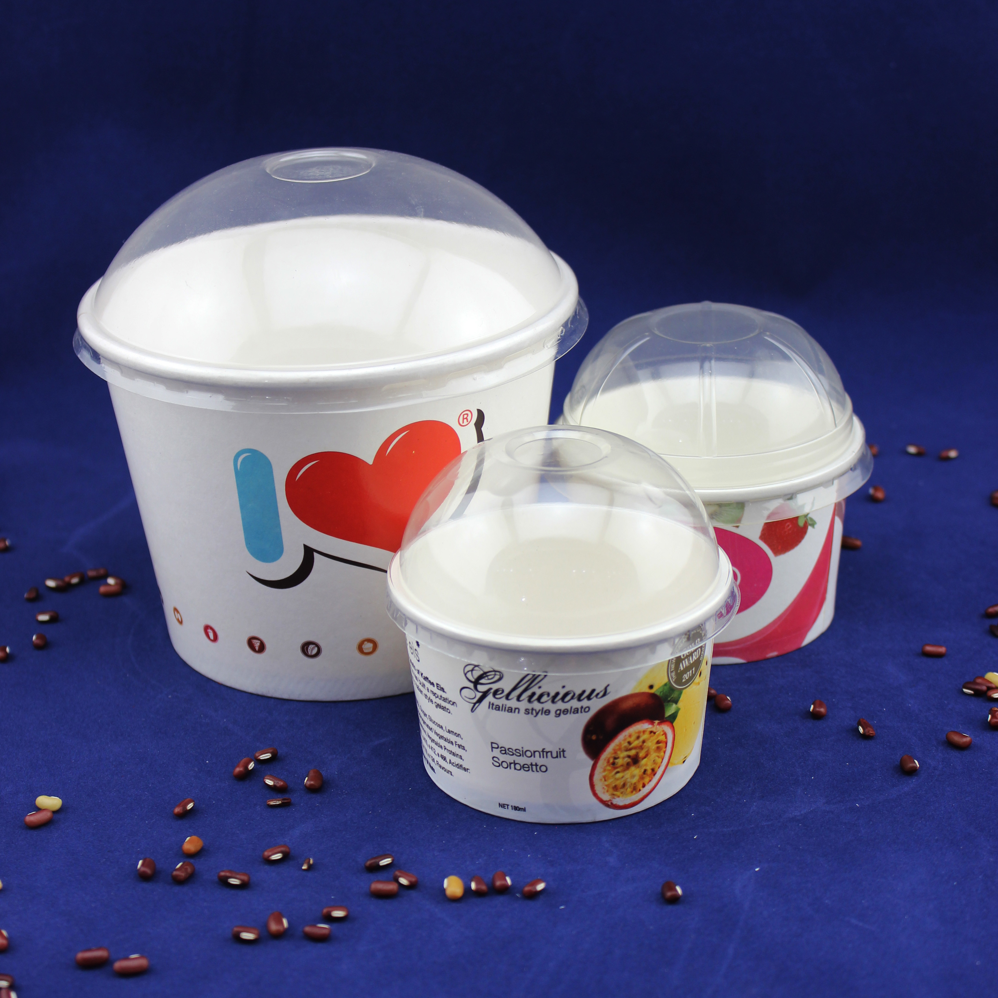 Single Serve Takeaway Ice Cream Tubs , Yogurt Paper Cups With Plastic Dome Lids
