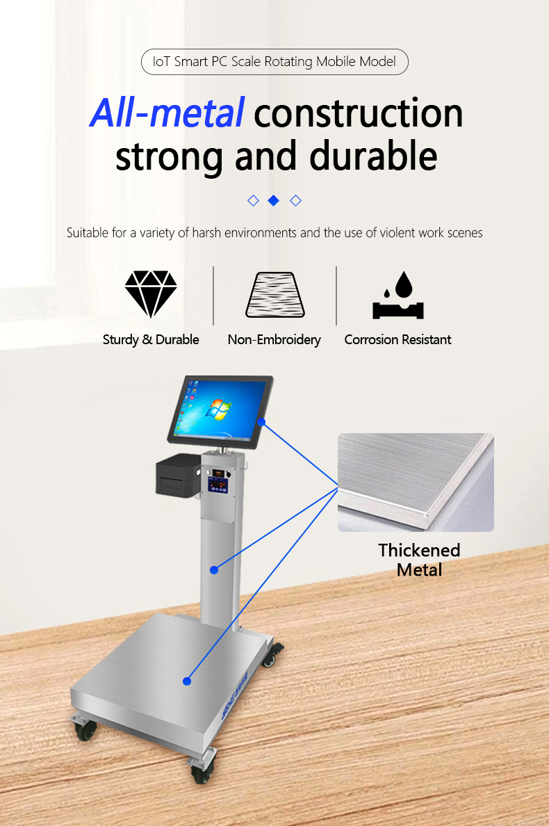 300KG SOHE Industrial Weighing Scale with 15-inch Touch Screen and Rotating Wheels