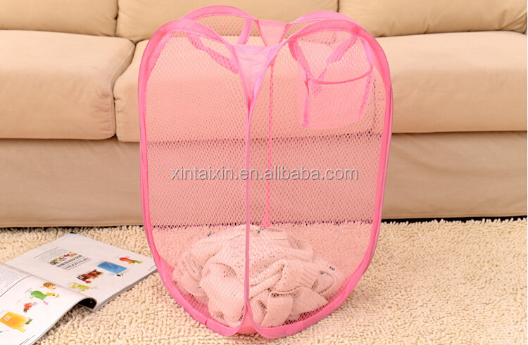 Portable Colorful Foldable Mesh Laundry Basket Reusable Dirty Cloths Bag