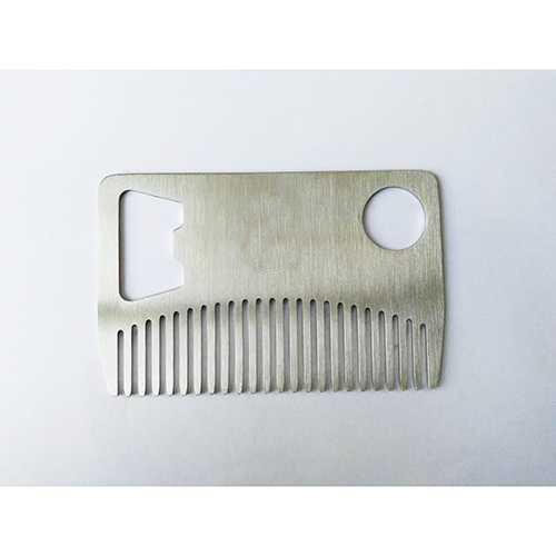 Quality Custom cool innovative men gift, engrave logo stainless steel credit card size wallet beard comb bottle opener for sale