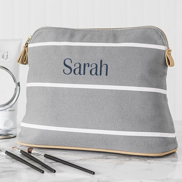 Buy cheap Personalized Blue Stripe Cotton Canvas Cosmetic Bag Bag from wholesalers