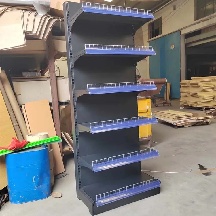 Factory Custom Size Color Single-sided black supermarket shelves metal gondola supermarket rack