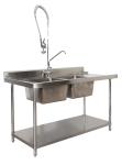 Commercial Kirchen Stainless Steel Inlet And Outlet Bench With Double Sink Bowl
