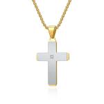 Men's Cross Pendant Necklace in Black Satin and Stainless Steel Unique Style