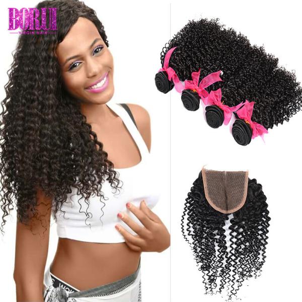 Brazilian Kinky Curly Virgin Hair , Brazilian Virgin Hair Extensions 4*4 Lace