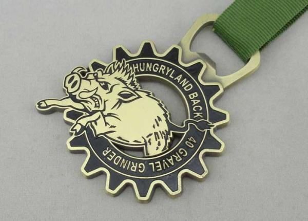 Hungry Land Ribbon Medals Zinc Alloy Material With Soft Enamel and Antique Brass