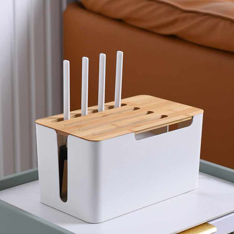Router Storage Box with Bamboo Lid Wood Junction Box Wireless Wifi TV Set-Top Box