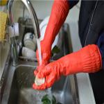 Red Natural latex Long Sleeve Cleaning Gloves , Long Dishwashing Gloves