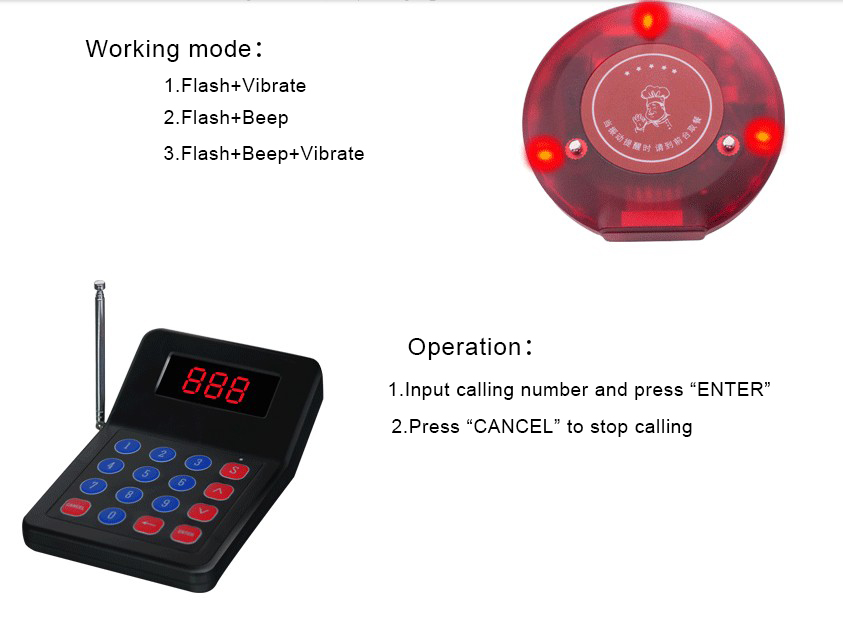 Wholesale top sales 1 keyboard with 10 red pagers wireless restaurant coaster pager system