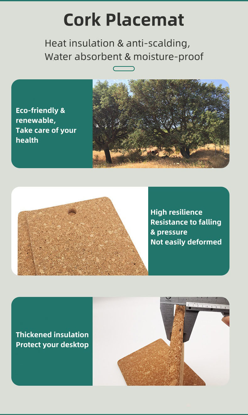 Eco Rectangular Cork Table Mats Corkboard Hot Pads Trivets Safe Healthy