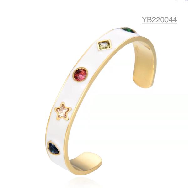 Buy cheap Stainless Steel Colorful Gemstone Bracelet White Wide Cuff Bangles For Wedding from wholesalers