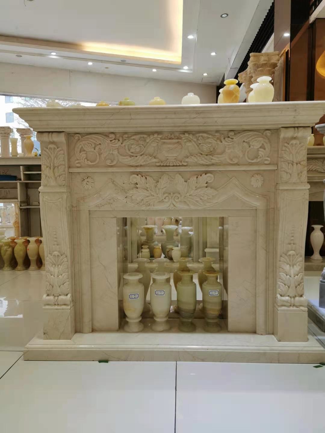 30mm Thick White Marble Tile Fireplace Mantel Throughout Surround Inspirations