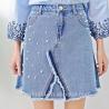 Buy cheap Light Blue Female A LINE Split Denim Skirt With Pearls & Frayed Hem from wholesalers