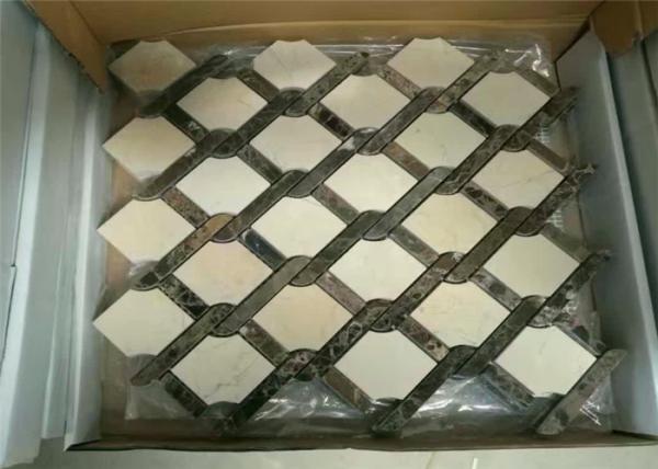 Buy cheap Basketweave Natural Stone Mosaic Wall Tile For Living Room Crema Marfil Color from wholesalers