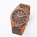 Mens Wooden Watch Waterproof Mineral Glass Mens Leather Wrist Watch