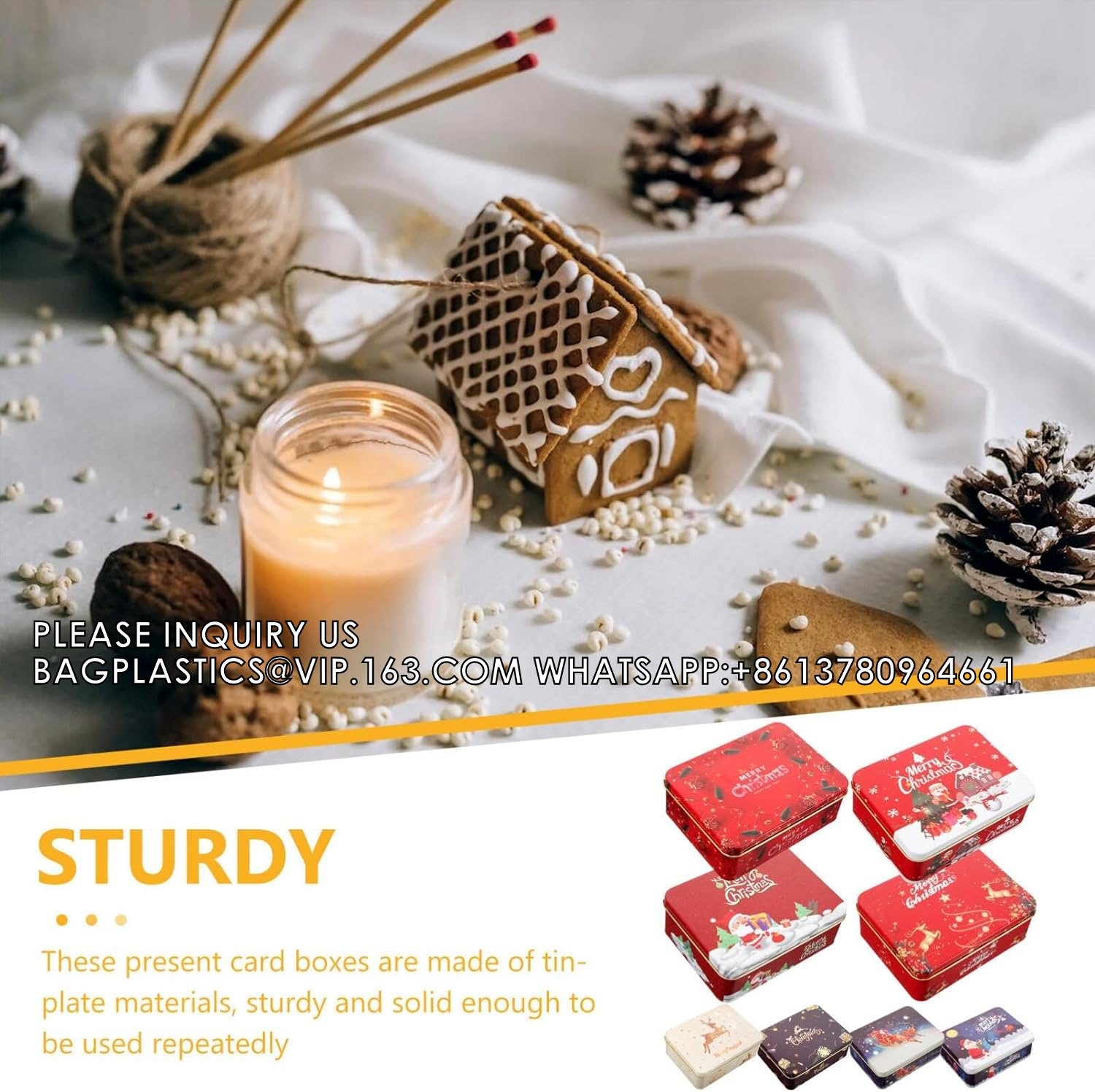 Tin Boxes Mixed Patterns Holiday Tinplate Boxes Greeting Gift Card Holder Metal Decorative Boxes Christmas Cookie Tin