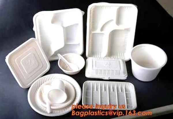 Buy cheap biodegradable corn starch plastic round food tray, Eco-friendly corn starch disposable 4 compartment food tray with lid from wholesalers