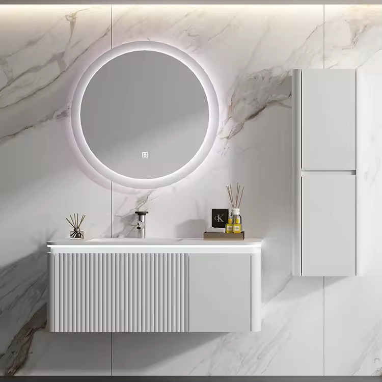 LED Mirrored Bathroom Cabinets Toilet Vanity Cupboard Restroom Sink