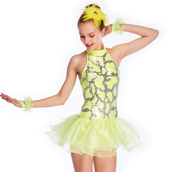 Buy cheap Neon Yellow Fully Sequins Halter Neck Jazz Tap Dance Dress Competition Costumes Sparkly Performance Wear from wholesalers