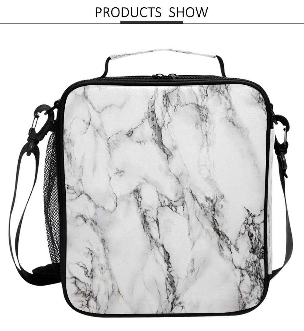 Portable Lightweight Reusable Marble Insulated Lunch Tote Bag