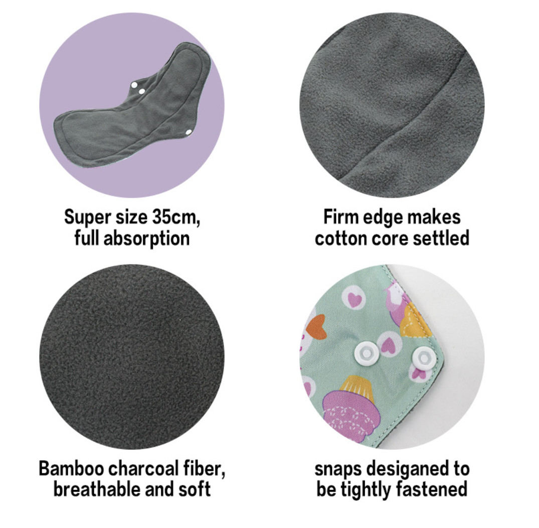 Cloth Reusable Sanitary Pads Black Feminine Bamboo Period Pads Breathable