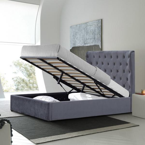 Buy cheap Grey King Size Upholstered Storage Bed Frame Plywood Easy Assemble With Ears Headboard from wholesalers