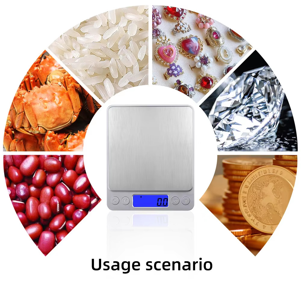Digital Kitchen Scale 3kg/0.1g 500g/0.01g,1kg/0.1g,2kg/0.1g,3kg/0.1g Stainless Steel LCD Electric Electronic Gram