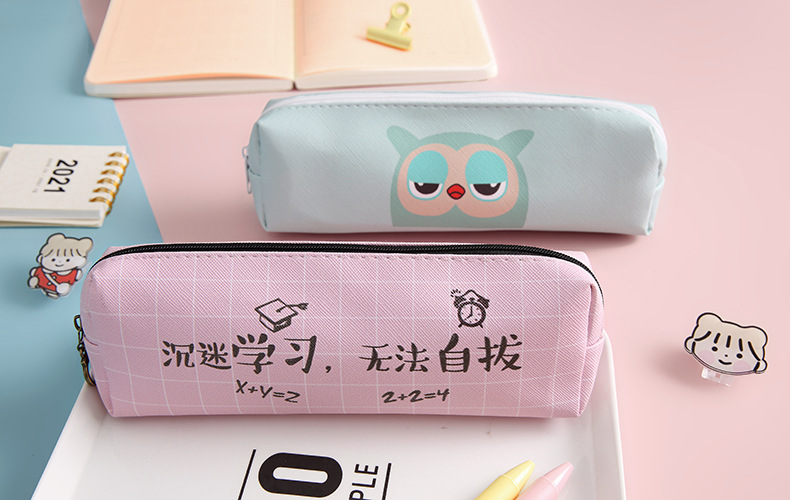 Canvas Pencil Case with PVC Lining Material and Cartoon Printing Zipper Pencil Pouch Bag