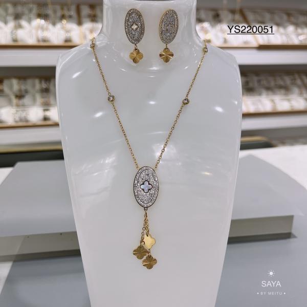 Buy cheap CE 14k Gold Necklace And Earring Set SS Steel Four Leaf Clover Jewelry from wholesalers