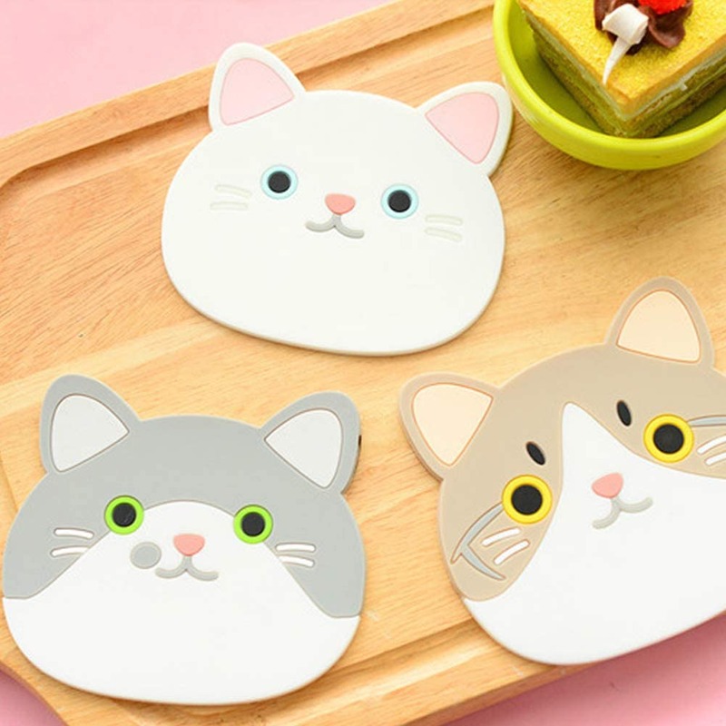 Minglu CM-005Cute Cartoon Cat Cup Coasters Mats Silicone Rubber Coaster for Wine, Glass, Tea, Housewarming Beverage, Drink, Beer