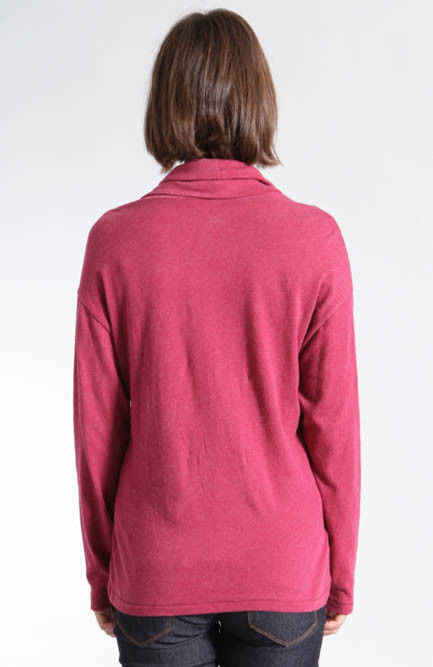 WOMEN'S 55% COTTON/45% LINEN COWL COLLAR KNITTED SWEATER