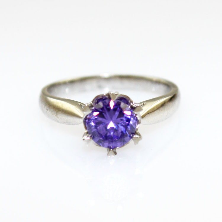 Women Jewelry 6mm Blue Topaz Cubic Zirconia 925 Silver Solitaire Ring (F09)